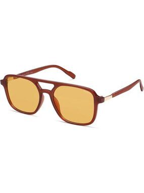SOJOS Women Aviator Sunglasses Rectangle Sun Glasses Brown Frame Yellow Lens